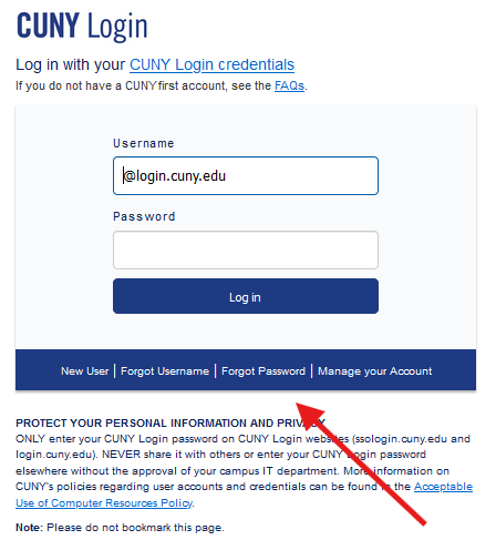 CUNY Login page